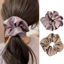Purple Silk Scrunchies Hair Ties for Women - Elastic Ponytail Holders with Hair