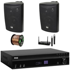Pyle 5.2 Channel Bluetooth Home Receiver, 2x 4" 200W 3-Way Black Speakers Mic