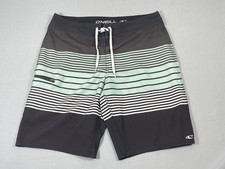 O'Neill Board Shorts Mens 32 Black Mint Stripe Stretch Surf Swim Trunks
