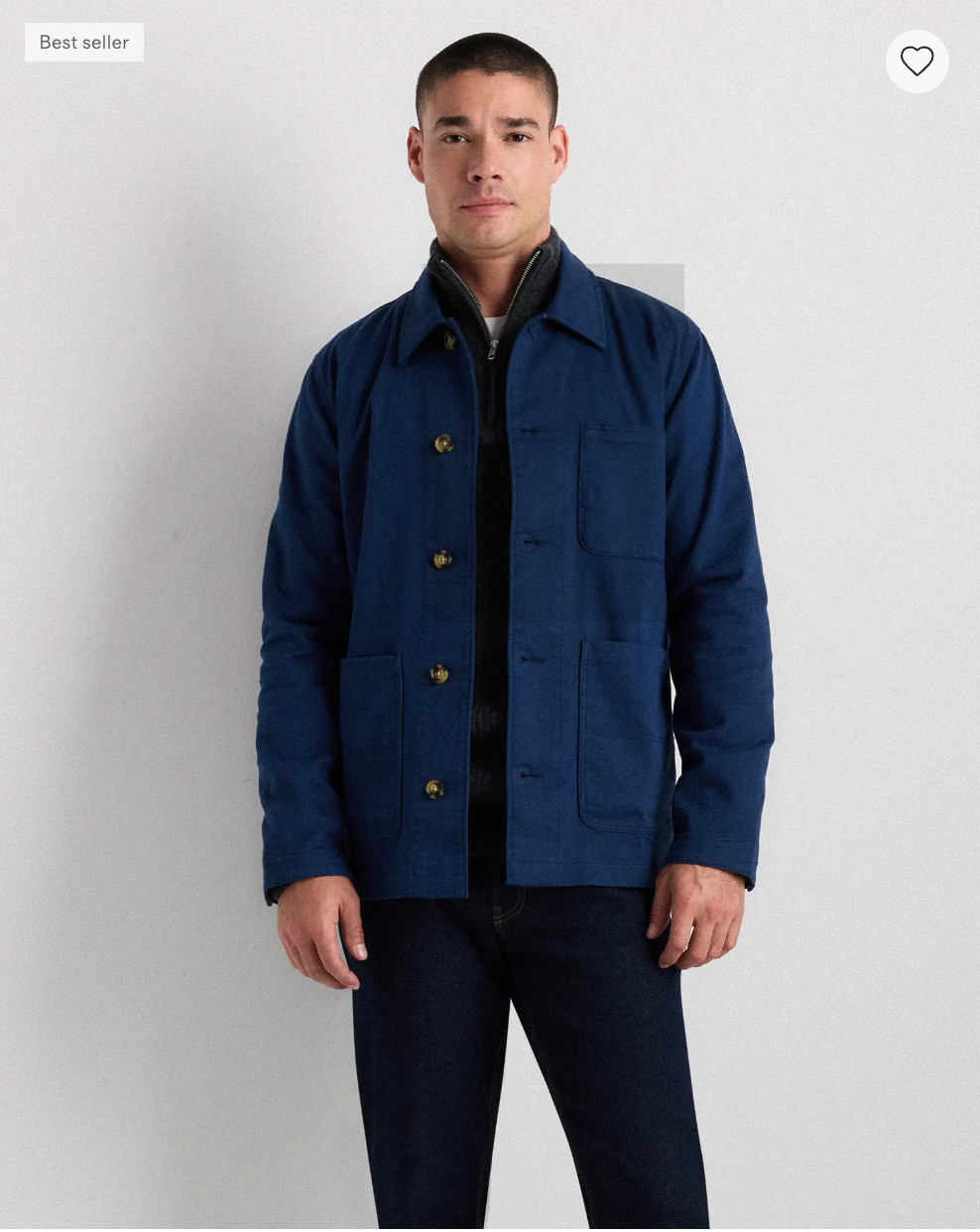 Quince Mens Jacket 2XL Blue Solid Organic Cotton Chore Barn Coat