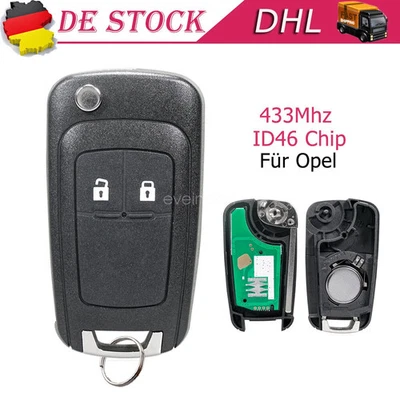 MARKENLOS 2 Tasten Funk Klappschlüssel 433MHz für Opel Astra J Insignia Corsa E Meriva B