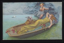 Cartolina artistica Domenico Mastroianni: L'amore veglia, mai usata