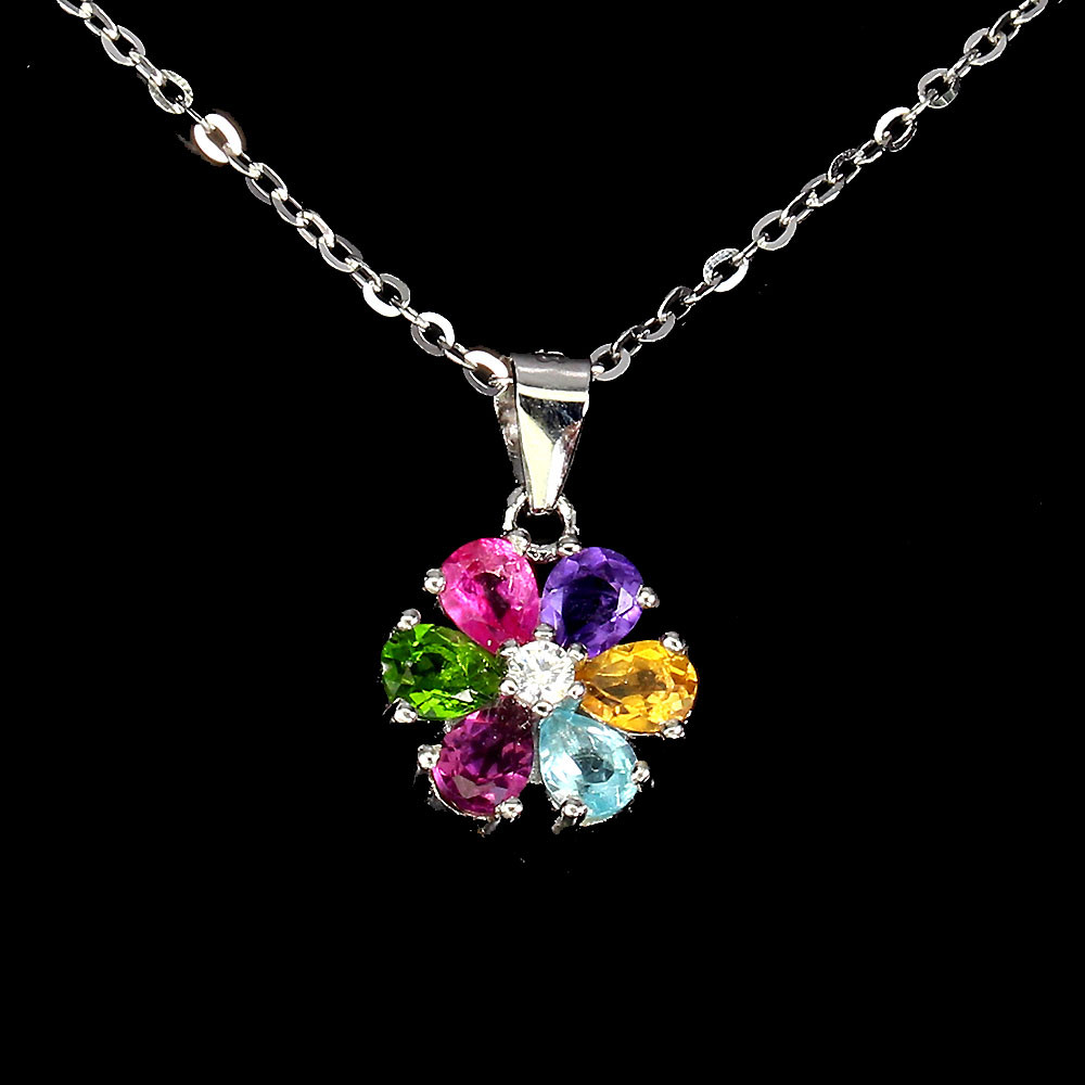 925 Sterling Silver Necklace Pear Citrine Amethyst Natural Gemstone Jewelry 18 I