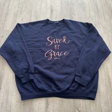 Saved By Grace Blessed Girl Religious Christian Jesus Sweatshirt Size 2XL Blue