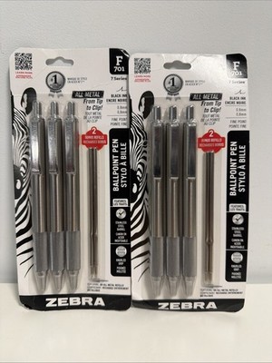 Zebra 6 Pack Pen F-701 Ballpoint Black Ink Fine Point 0.8mm Pen, Heavy Duty -NEW