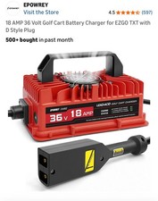 18 AMP 36 Volt Golf Cart Battery Charger for EZGO TXT with D Style Plug