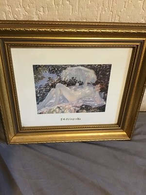 Vintage Eiche vergoldet gerahmter Druck vom Künstler F.C Frieseke signiert Charm Dunst visuell li