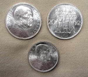 Lot Of Three  10 & 20 Korona Silver Coins (1928,1933 & 1937) All High Grade