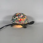 Vintage Tiffany Style Colored Stained Glass Turtle Tortoise Accent Lamp 5" Tall