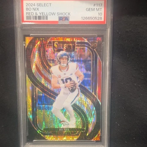 2024 Panini Select Bo Nix #117 Red & Yellow Shock Prizm PSA 10 Rookie