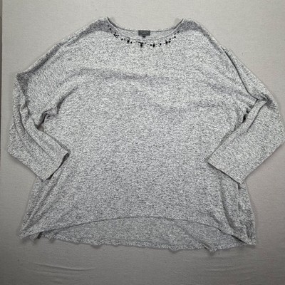 The Limited Top Womens 3X Good Grey Beaded Neckline Marled High Low Knit Blouse