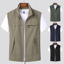 Mens Multi Pocket Vest Zipper Gilet Jacket Hiking Hunting Fishing WaistcoatTops