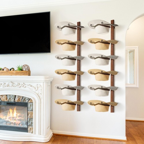 Porta Cappelli da Cowboy, 6 Pezzi Porta Cappelli da Cowboy con Tavola in Legno, Metallo C... - Foto 7 di 8