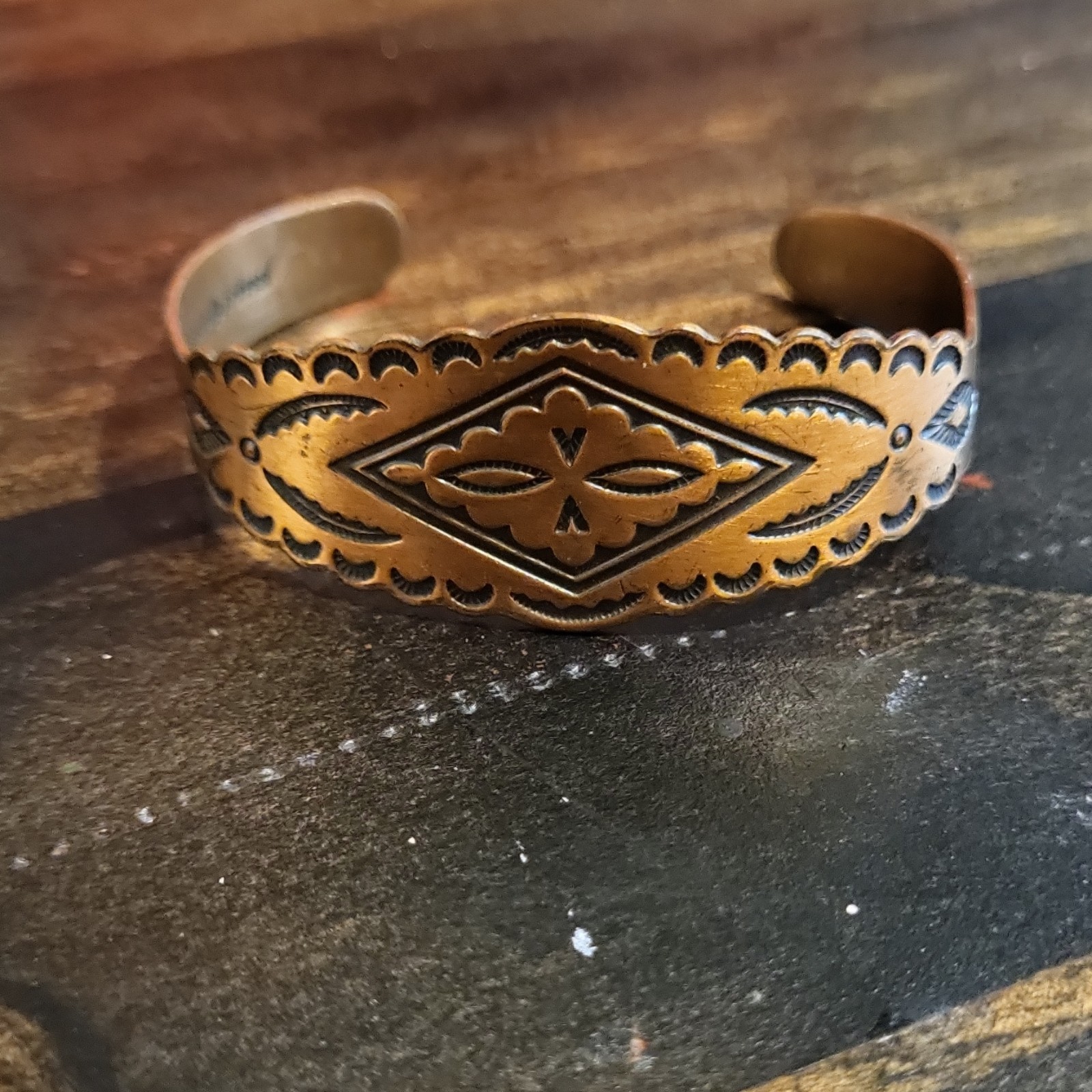 Handcrafted Solid Copper Cuff Bracelet Engraved A… - image 1