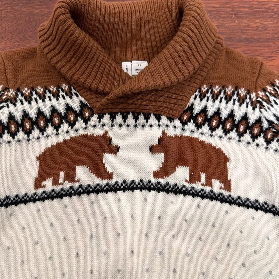 Janie & Jack Bear Fair Isle披肩领套头衫 — 第 4/4 张图片