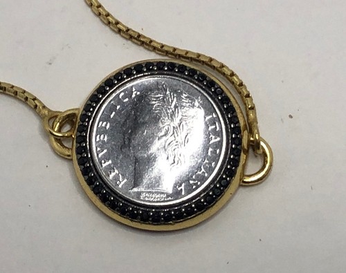 Bellezza 100 Lira Coin Black Spinel Frame Bronze Bracelet
