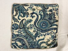 POTTERY BARN blue paisley cotton linen pillow cover 20"
