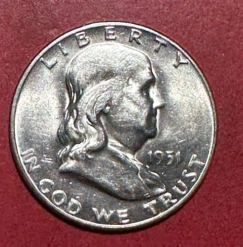 1951D US Franklin SILVER Half Dollar! "San Francisco Mint"! Choice AU Details!