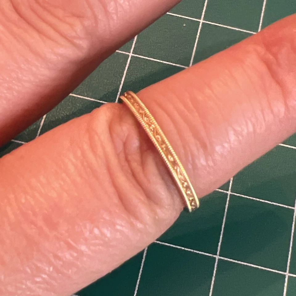 Vintage Antique Jabel 18k Yellow Gold Filigree Scroll Milgrain Band Ring Sz 7.25 - Image 4 of 4