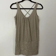H&M Sleeveless Dressy Top Size S Beige Gold Metallic Viscose/Polyester