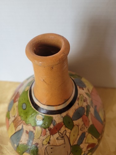 Vintage TLAQUEPAQUE Mexican Folk Art Decorated Vase 1940's Mexico - Incised Mark - Picture 5 of 11