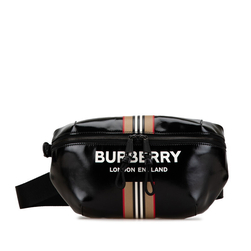 Burberry Logo Stripe Body Bag Waist Bag Black PVC Leather Women s BURBERRY Us