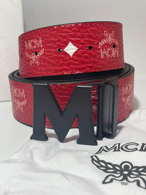 #ad Authentic MCM Red Reversible Leather Belt with shopping bag $160.00