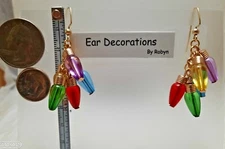 Christmas Multicolor Bulbs Gold Dangle hooks Earrings Ear Decorations by Robyn