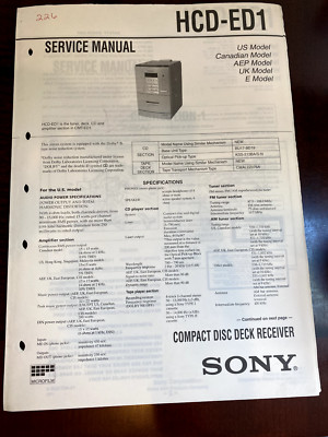 SONY HCD-ED1 HCDED1 CD RECEIVER MINI SYSTEM Service Manual **ORIGINAL**