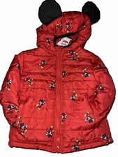 Disney Junior Mickey Mouse Puffer Jacket Coat Red W/Ears Size 24mo New With Tags