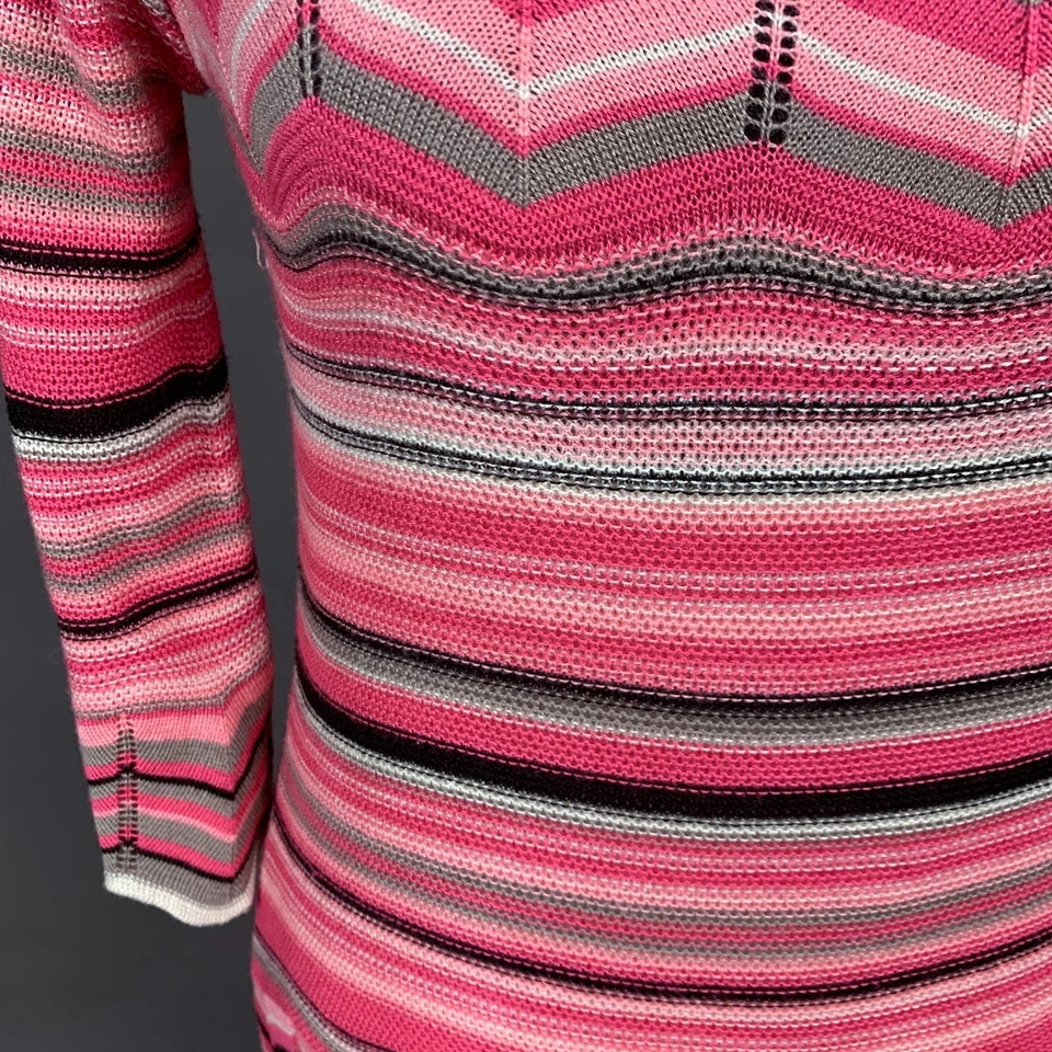 Vestido Vintage Y2K Años 90 Caramelos Rayas Rosa Chevron Tejido Manga 3/4 Talla Pequeña Foto 3 de 4