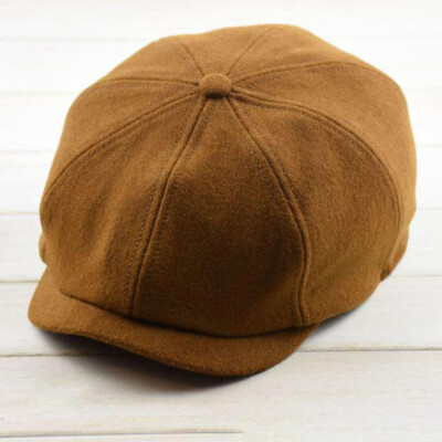 Herren Newsboy Cap Retro 8-Panel Cabbie Hut Faux Wool Flachhüte