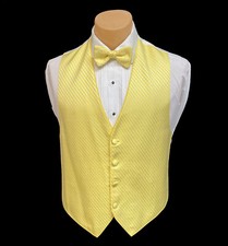 Men's Jean Yves Bright Yellow Tuxedo Vest  Tie Bow or Long Wedding Groom Prom