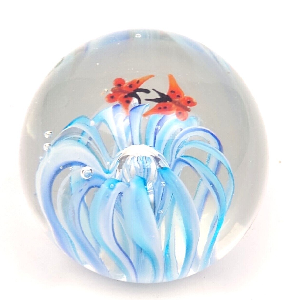 Lot 3 Vintage Art Glass Paperweights Globe Ball Bubbles Hand Blown