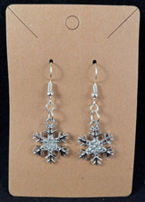 Silver Winter Snowflake Earrings - Silver Hooks - Dangle - Sparkly - Handmade -B