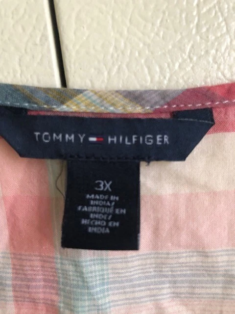 Tommy Hilfiger Women's 3X Plaid Multi-Color Pastel Shirt Sleeveless ~EUC~ - Image 2 of 4