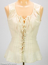 Renaissance Blouse Ladies Sleeveless Ecru Cotton Laced Front Costume Blouse
