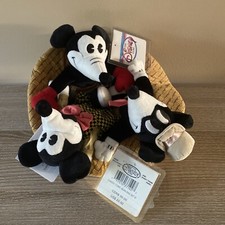 Disney Store Mickey Mouse Classic Comic Bean Bag Set 8" 3 Mickey's Retro in Hat