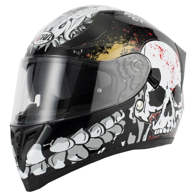 VCAN V128 SKULL DEMON MONSTER MOTORCYCLE HELMET WITH DROP DOWN SUN