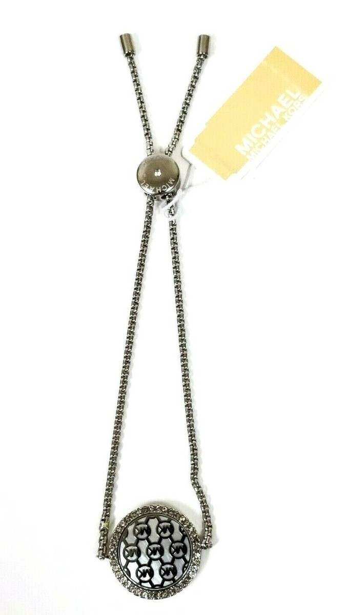 ブレスレット Michael kors Logo Monogram Crystal Slide Chain Bracelet Michael Kors Silver Tone MK Monogram Pave Crystal Slider