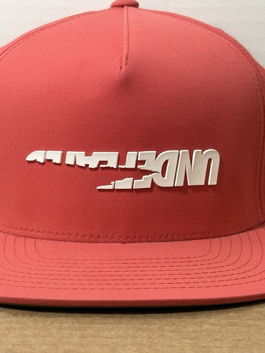 UNDEFEATED Snap Back Baseball Hat Upside down Cut Scipt Infrared Bright Pink Red - Picture 2 of 9