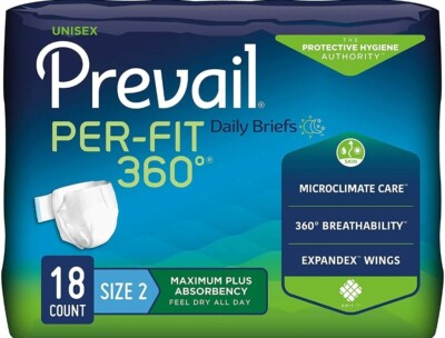 Prevail Per-fit 360°  Adult Size 2. 45-62  Brief Diapers 18 Ct