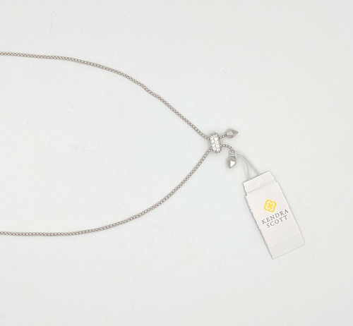 Kendra Scott Rhodium Plated Long Adjust. Faceted Lustre Glass Pendant Necklace - Picture 6 of 7