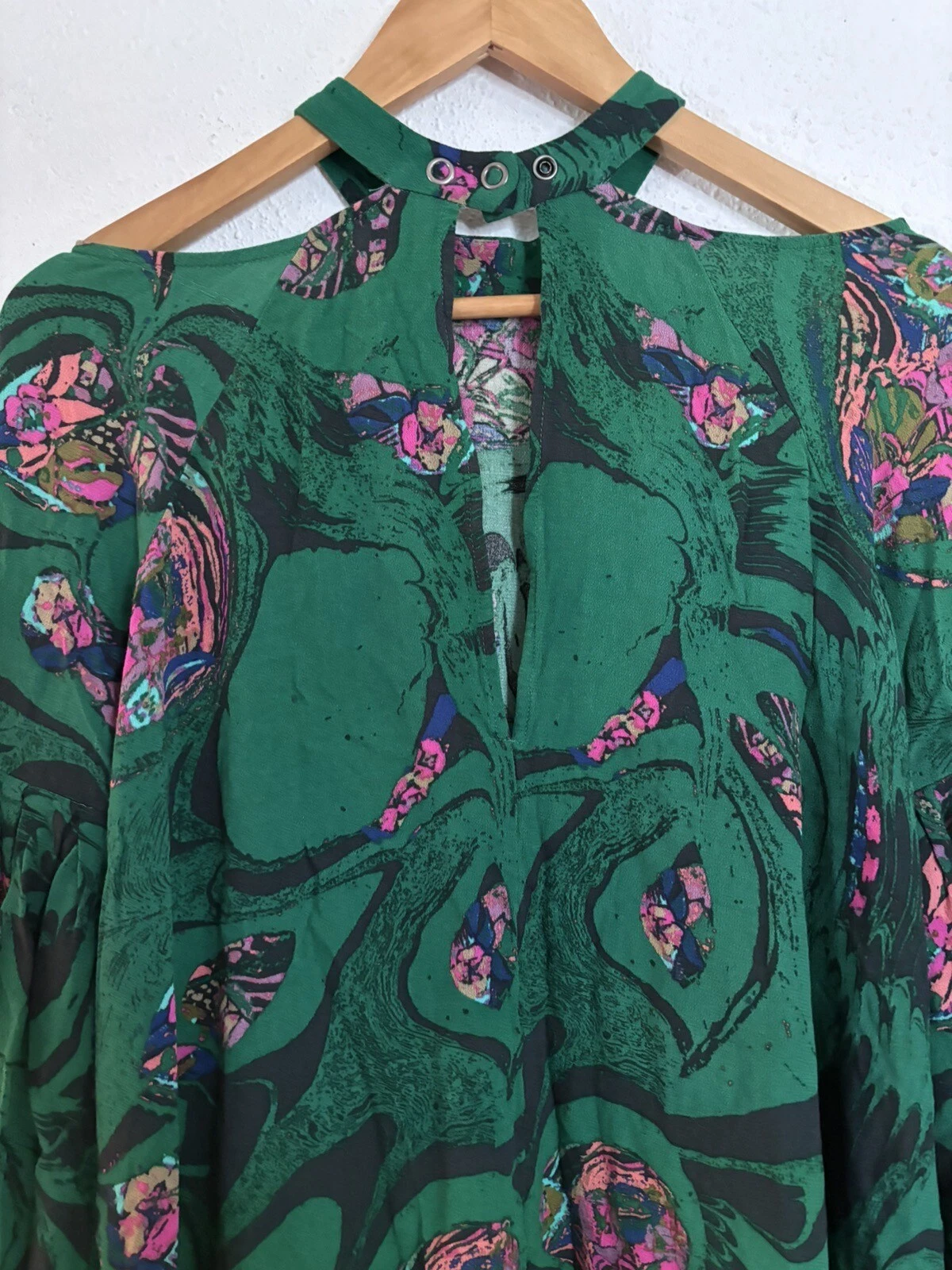 PALM ANGELS Tunica abito floreale tropicale bohémien Free People Drift Away verde brillante XS