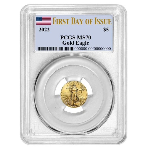 2022 $5 American Gold Eagle 1/10 oz PCGS MS70 FDOI Flag Label