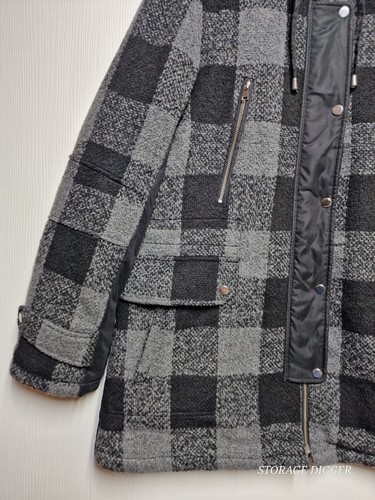 APT.9 Jacket Women's Large Black Gray Check Faux Fur Hooded Pockets Full Zip - Picture 3 of 17