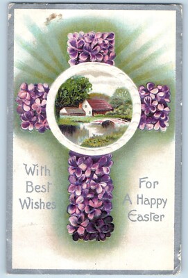 Sawyer North Dakota ND Postcard Easter Floral Holy Cross House River Scene 1912