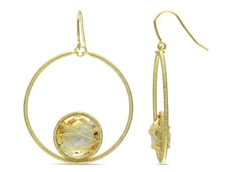 Pendientes colgantes circulares redondos de citrino Amour de plata amarilla de 15 quilates TGW