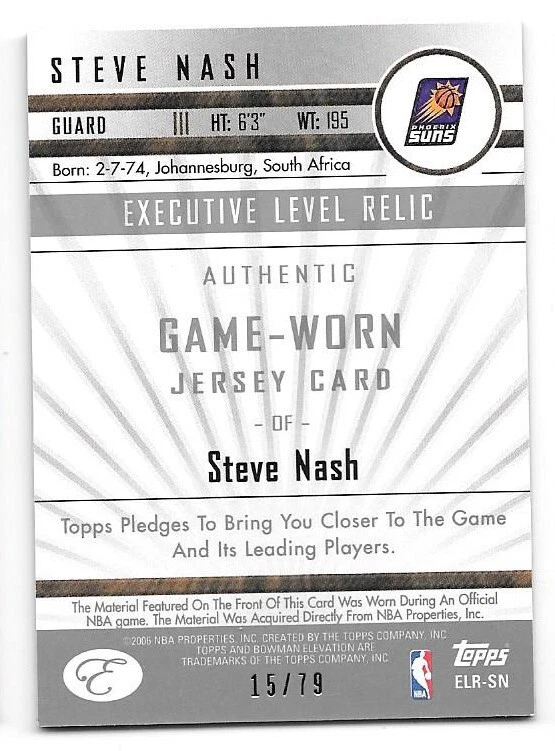 2006-07 Bowman Elevation Executive Level Relics Blue #RSN Steve Nash /79 - Image 2 of 2