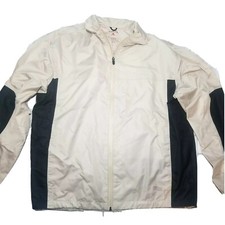 Antigua Windbreaker Jacket Mens Medium Antech Performance Vented Biege Black